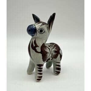 Tonala Mexican Folk Art Pottery Hand Painted Donkey Burro Figurine 3” Mexico